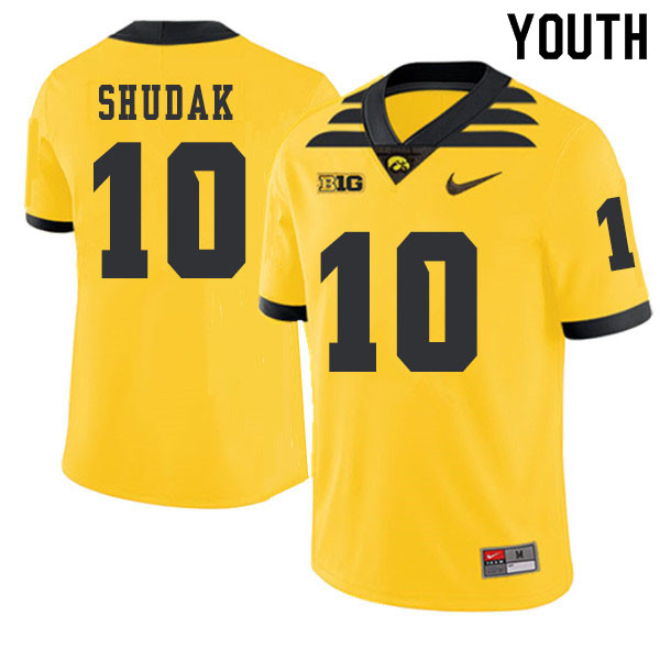 2019 Youth #10 Caleb Shudak Iowa Hawkeyes College Football Alternate Jerseys Sale-Gold - Click Image to Close